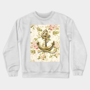 1980s cottagecore shabby chic beige floral nautical anchor Crewneck Sweatshirt